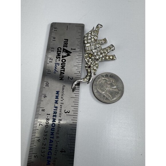 Solitaire & Baguette Clear/Colorless Crystal Elephant Brooch/Pin - Picture 4 of 5